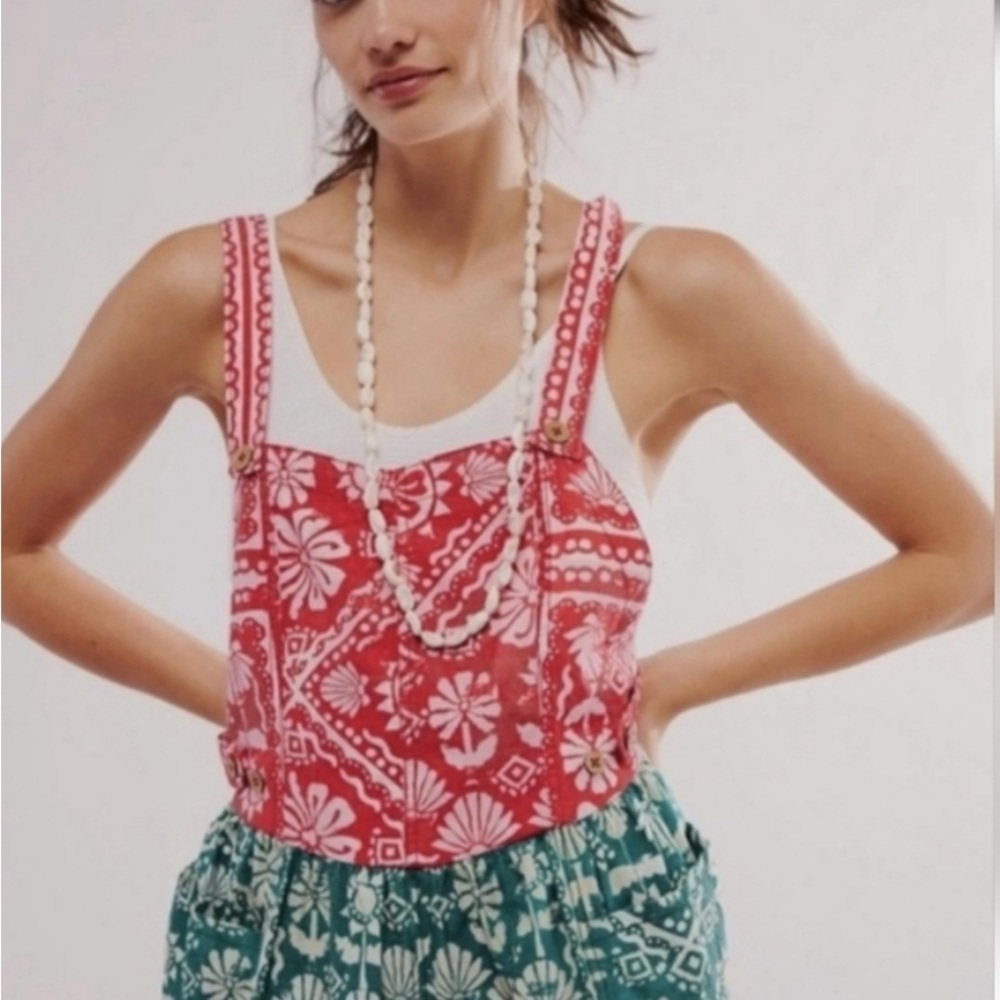 Free People red and green shortall